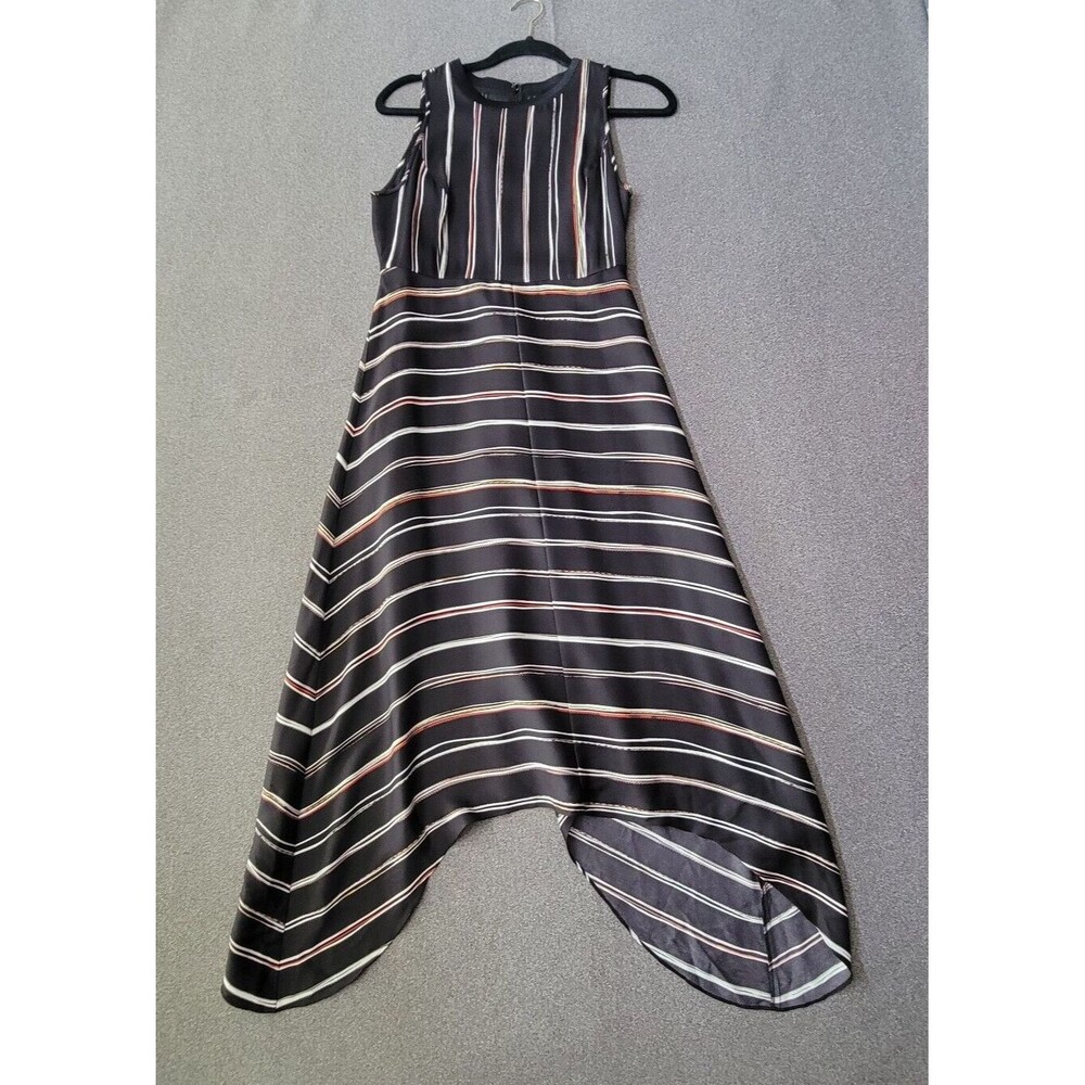Classiques Entier Size 2 Black Striped Silk Blend Handkerchief Hem Dress READ652